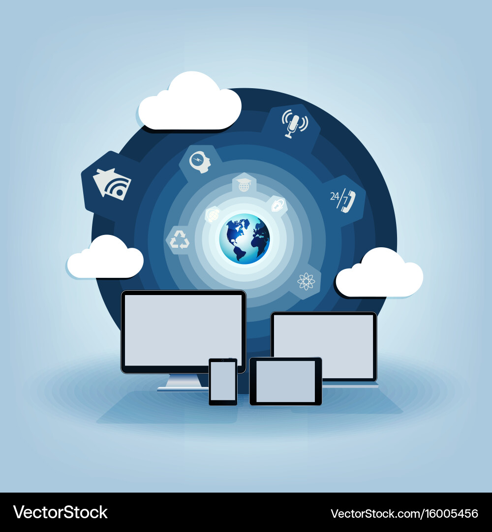 Round blue design with computers Vector Image