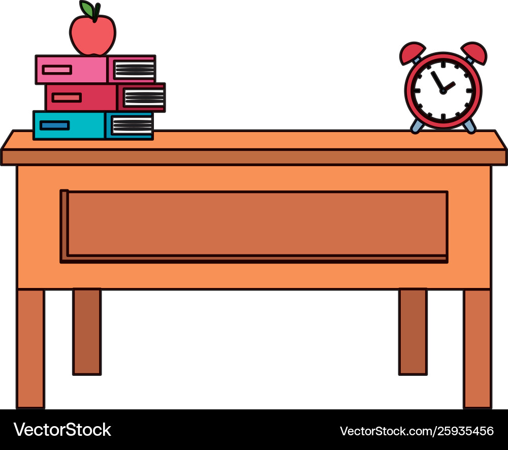 School Desk with Books and Clock – Royalty-Free Vector | VectorStock, image size:1000x886