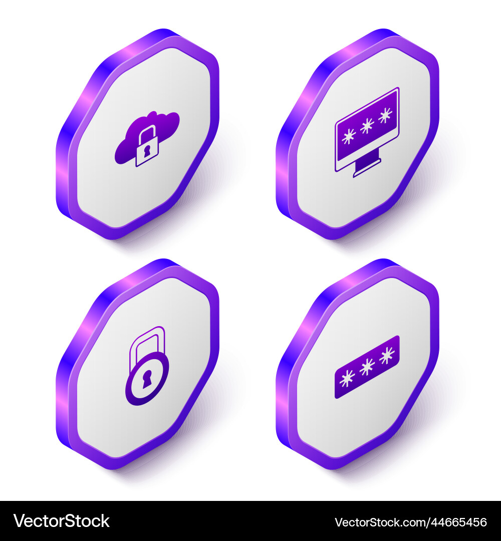 Set isometric cloud computing lock monitor Vector Image