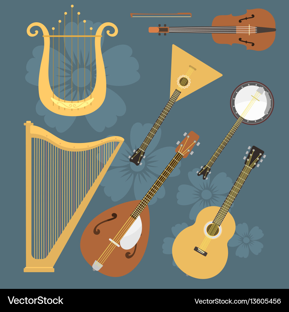 Set of stringed musical instruments classical Set of stringed musical instruments classical Vector Image