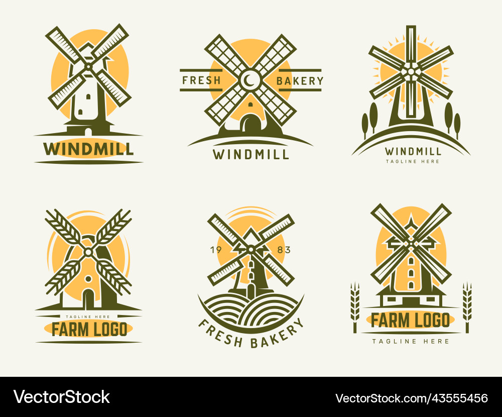 Windmill-Logo ländlicher Bauernhof oder Bäckereiproduktion Windmill-Logo ländlicher Bauernhof oder Bäckereiproduktion vektorbild