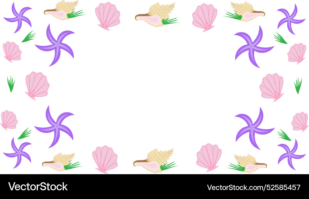 A frame with various shells and starfish Vector Image