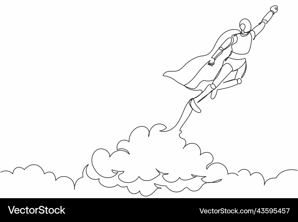 Continuous one line drawing super robot in cloak Continuous one line drawing super robot in cloak Vector Image