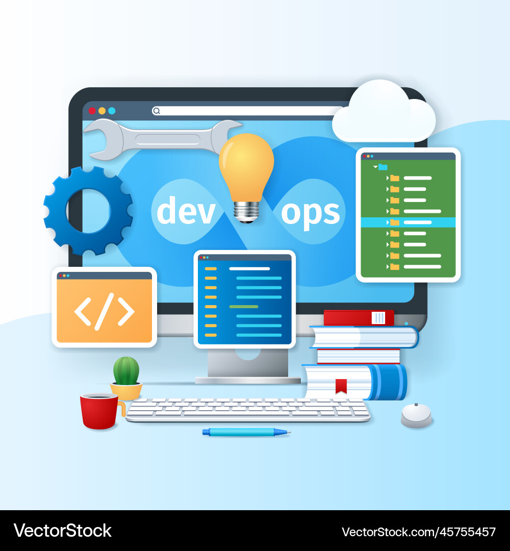 Devops in 3d style Devops in 3d style Vector Image