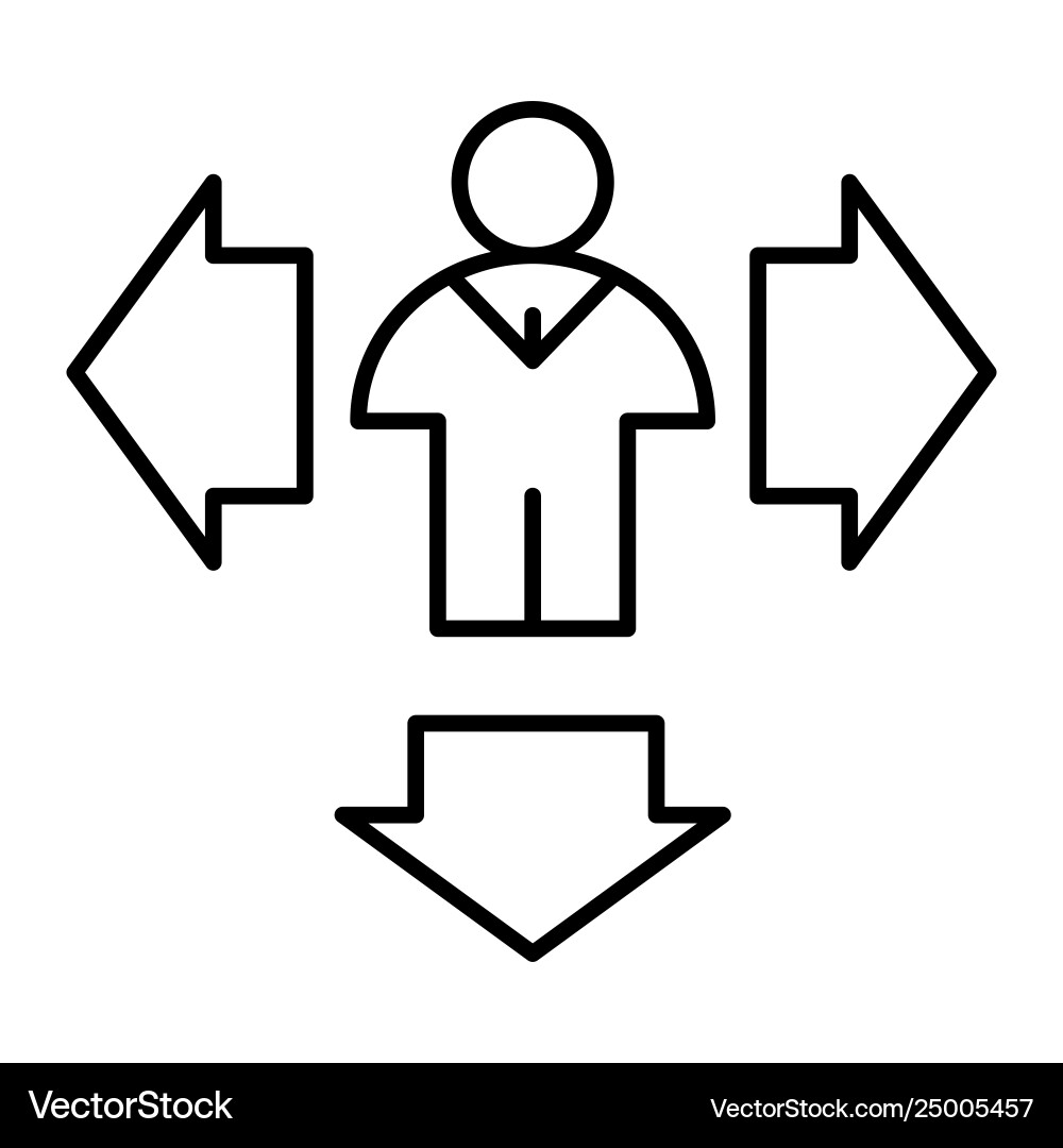 Man and arrows down thin line icon direction Man and arrows down thin line icon direction vector image