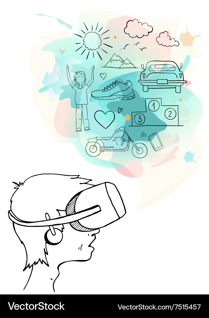 Man in device for virtual reality vector image