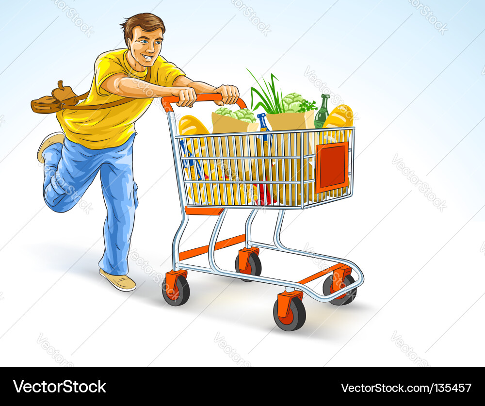 Man with Shopping Cart - Speed Delivery vector image