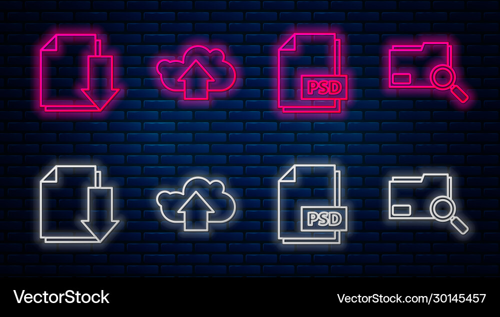 Set line cloud upload psd file document Vector Image
