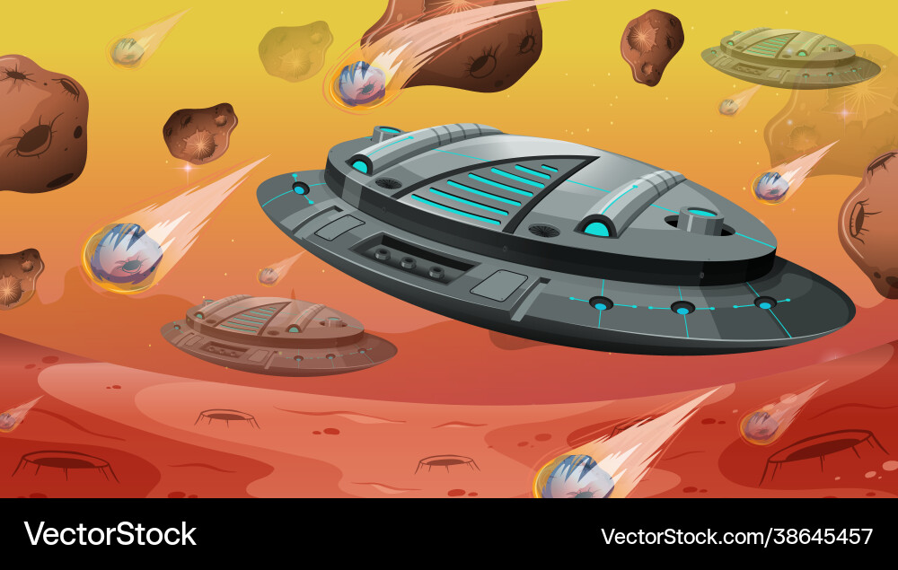 Spaceship with asteroids in space scene Spaceship with asteroids in space scene vector image