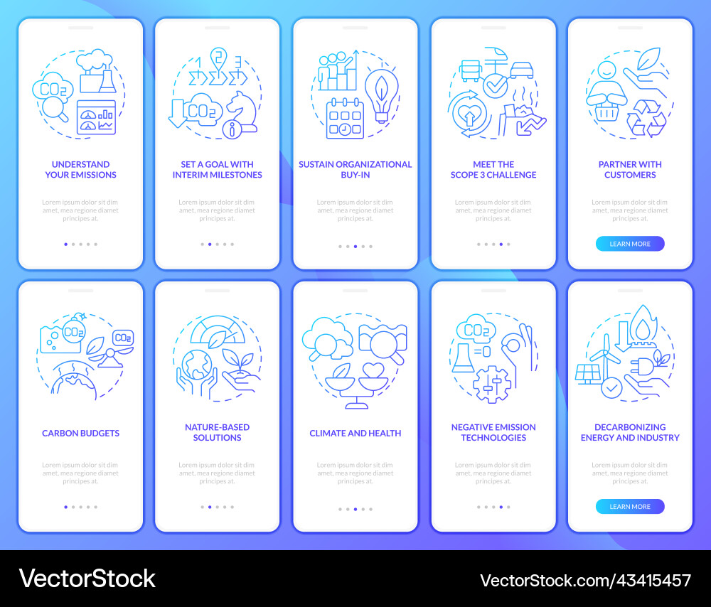 Transforming to net zero blue gradient onboarding Transforming to net zero blue gradient onboarding Vector Image