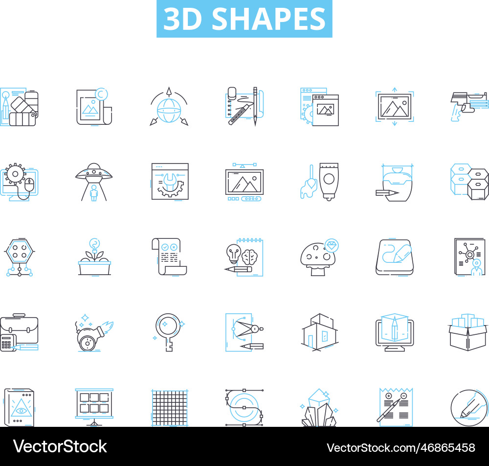 3d shapes linear icons set cube pyramid Vector Image