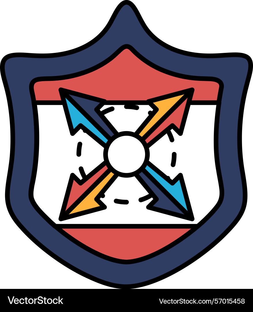 A shield with four arrows pointing in different A shield with four arrows pointing in different vector image