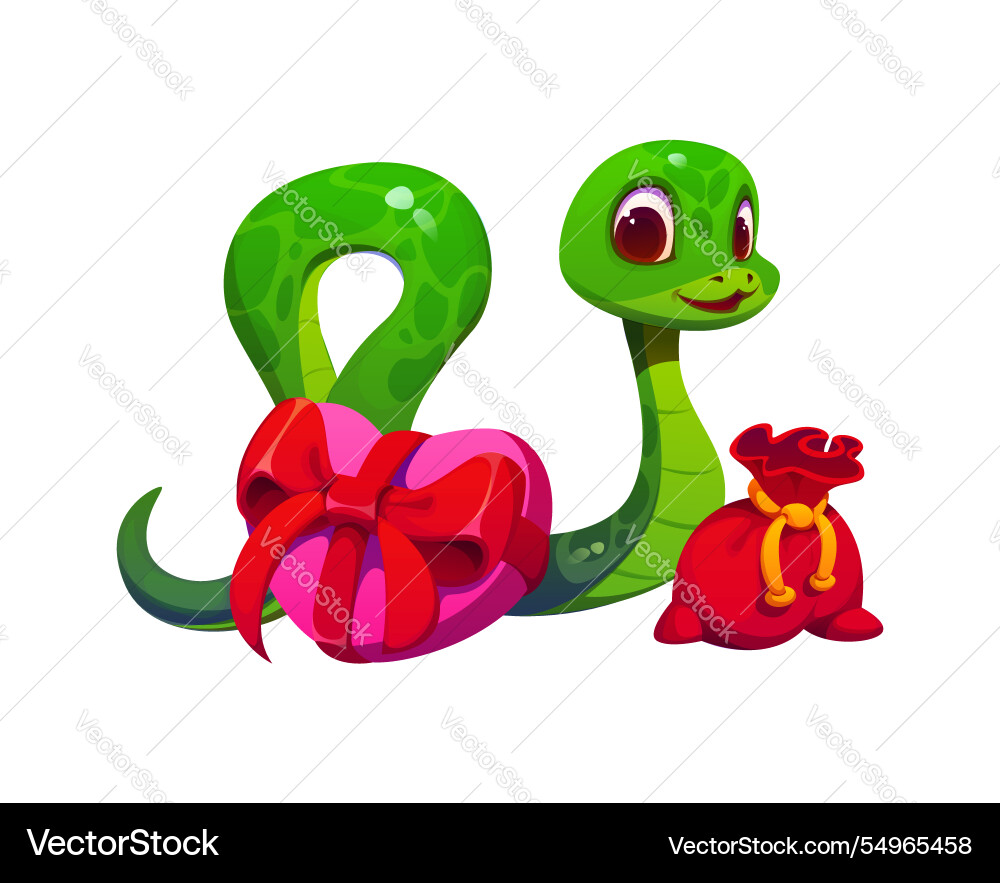 Cartoon green snake character with heart gift box Cartoon green snake character with heart gift box vector image
