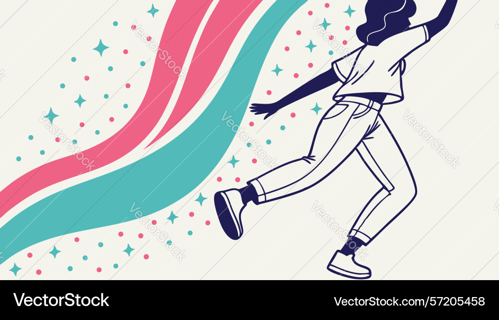 Dynamic person running on abstract flowing waves vector image
