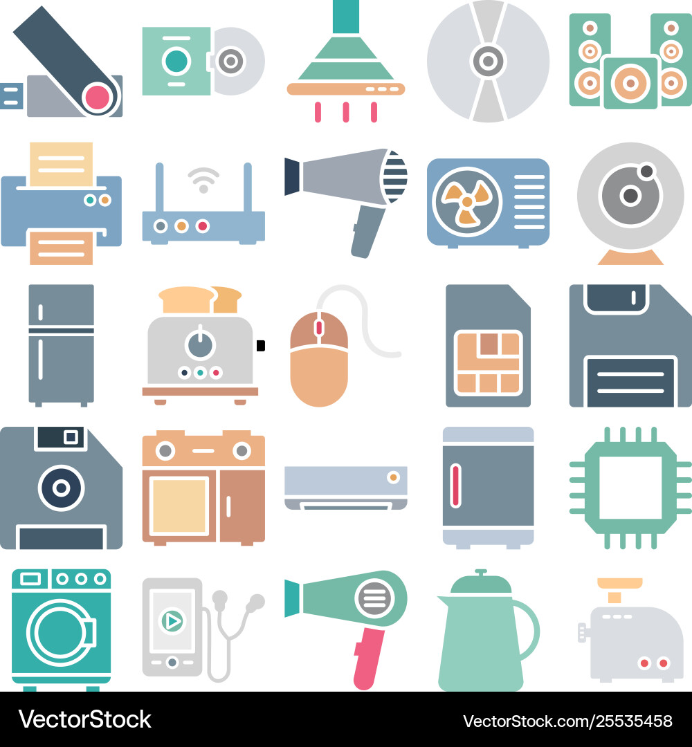 Electronics and devices isolated icons set Vector Image