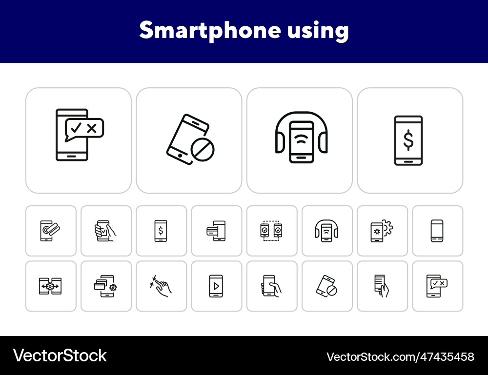 Smartphone using line icon set Smartphone using line icon set Vector Image