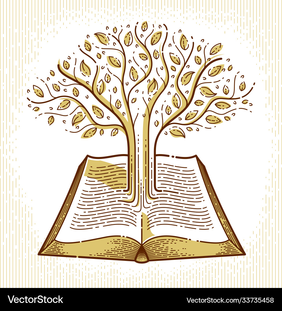 Tree growing from text lines an open vintage Vector Image