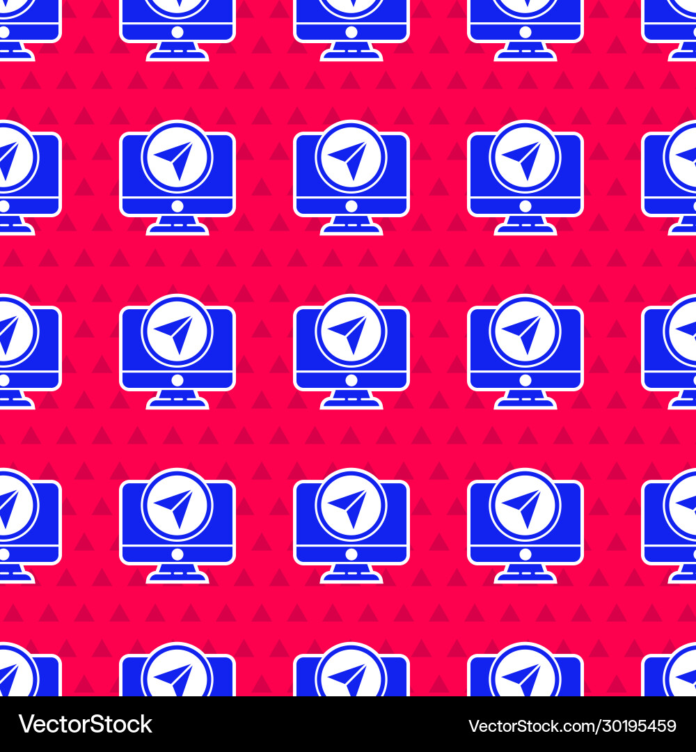 Blue computer monitor and folded map with location Vector Image