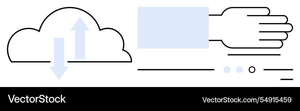 Cloud synchronization with hand gesture showing Cloud synchronization with hand gesture showing vector image
