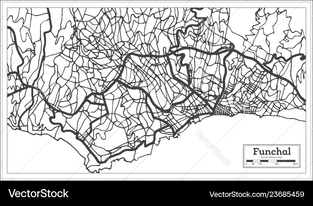 Funchal portugal city map in retro style outline Funchal portugal city map in retro style outline vector image