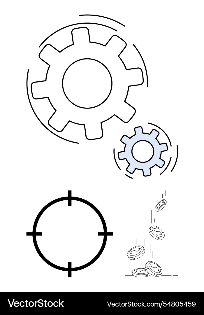 Gears in motion with target overlay and falling Gears in motion with target overlay and falling Vector Image