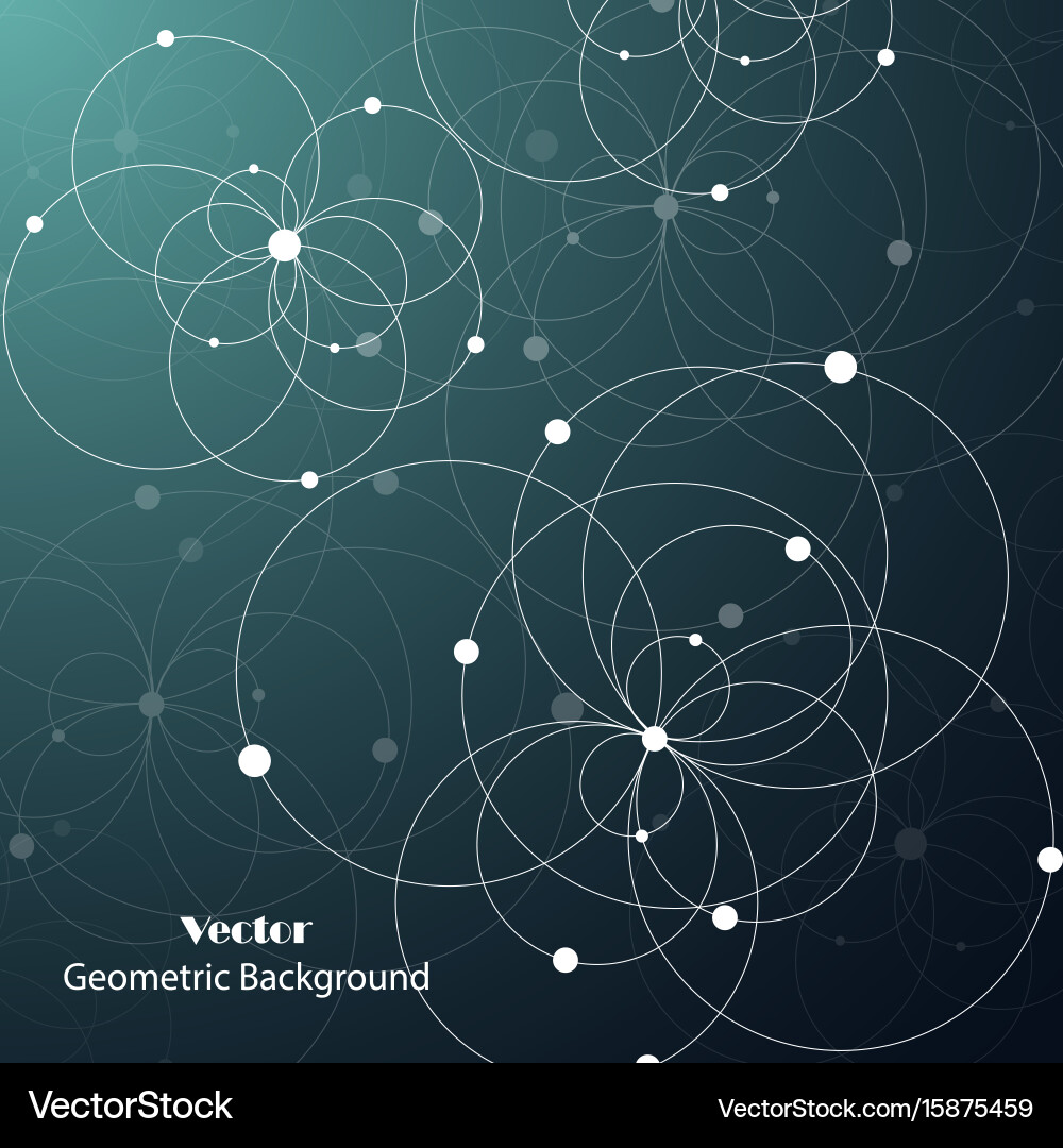 Geometric pattern with connected circles and dots Vector Image