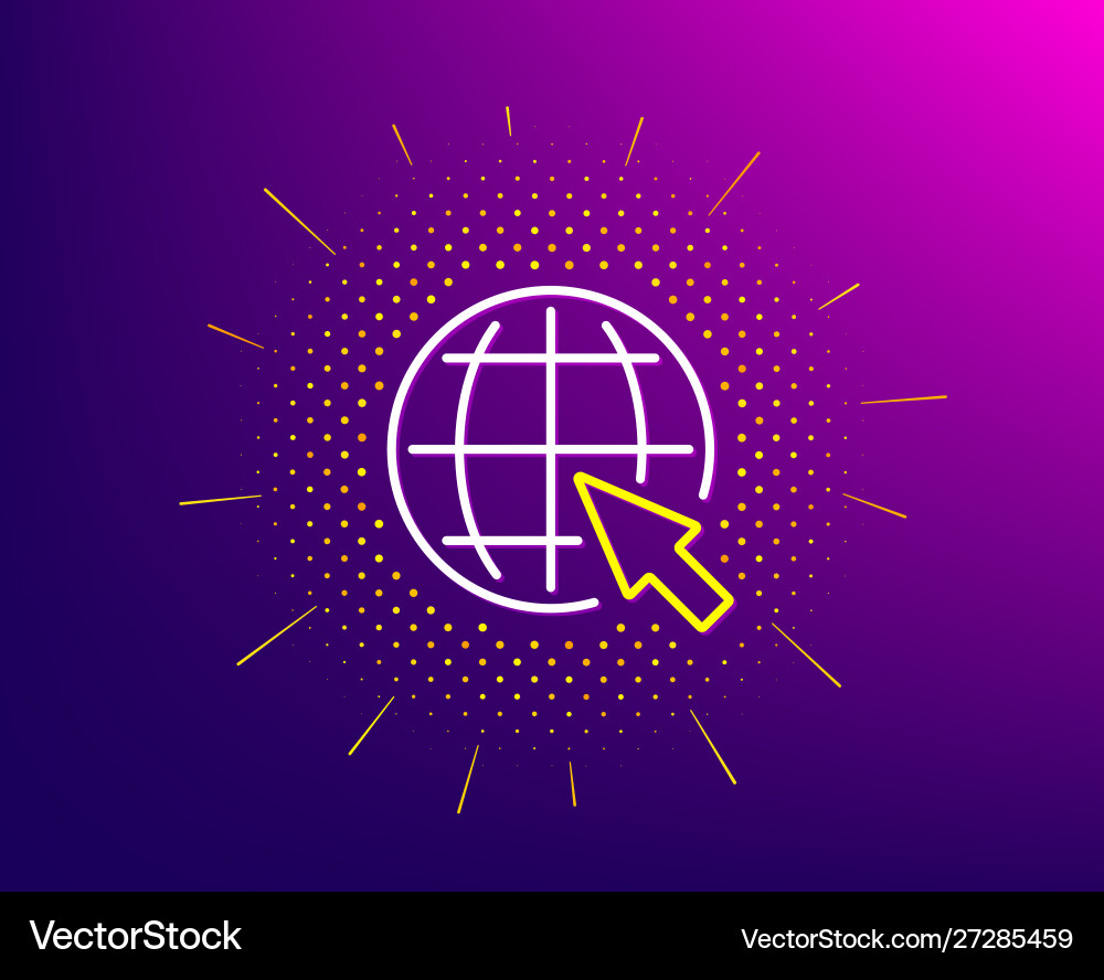 Globe with mouse cursor line icon world sign Globe with mouse cursor line icon world sign vector image