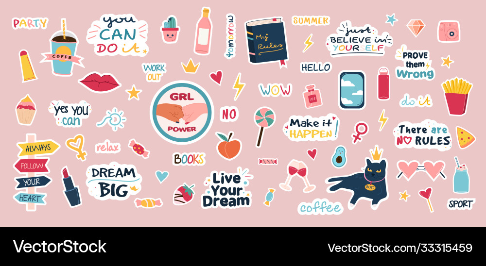 Large set trendy stickers colorful hand drawn Large set trendy stickers colorful hand drawn vector image
