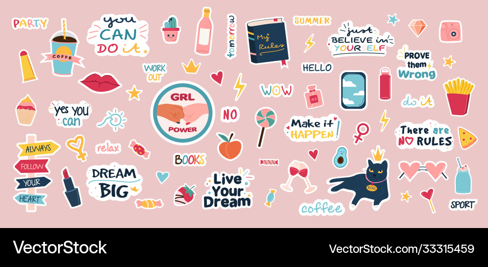 Large set trendy stickers colorful hand drawn vector image