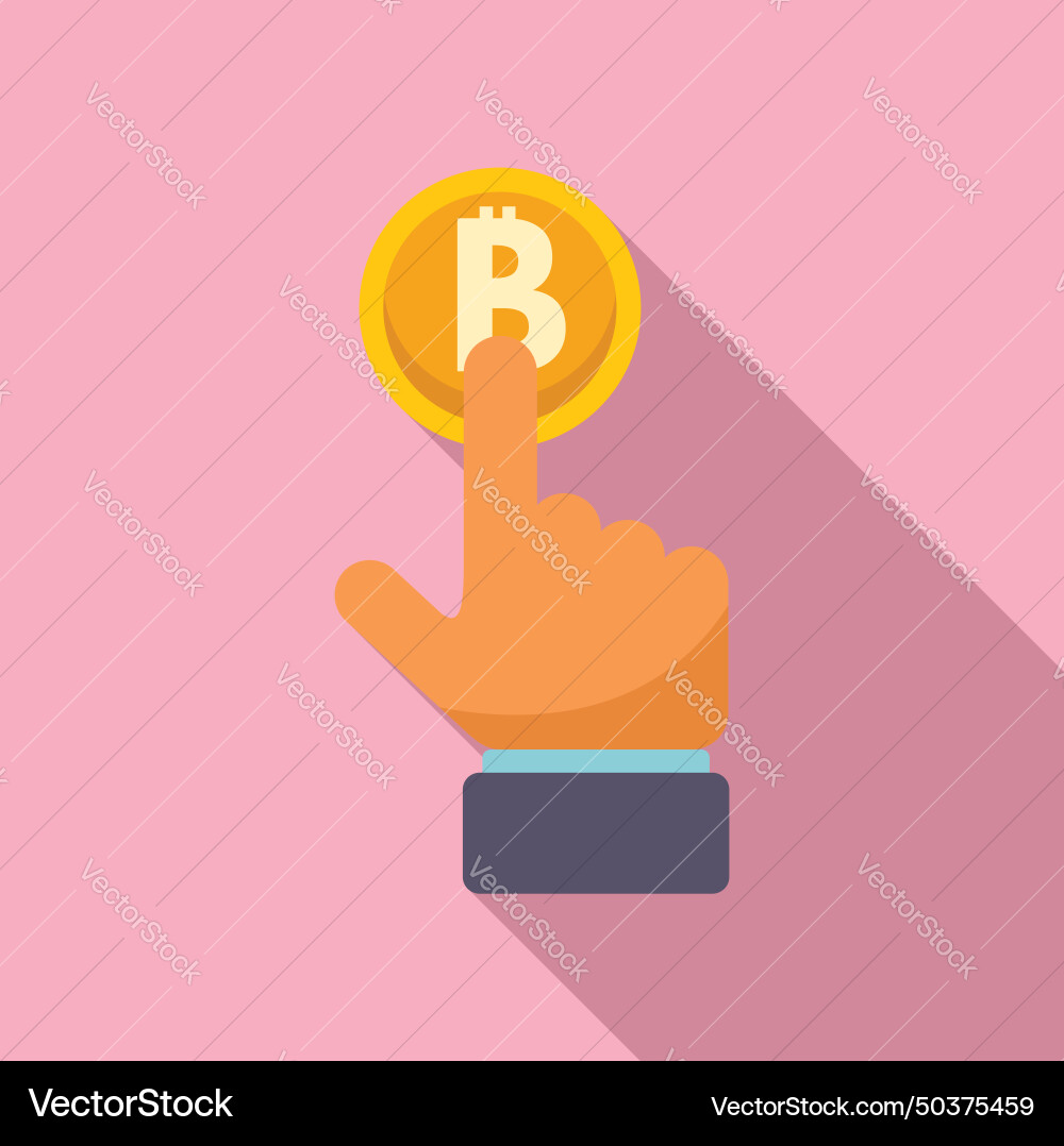 Push button bitcoin icon flat device vector image