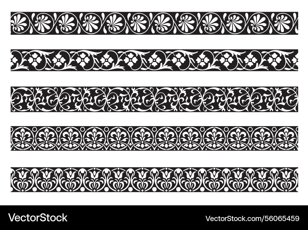 Set of decorative seamless ornamental border Vector Image