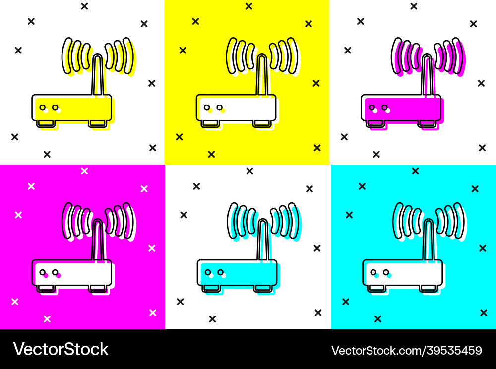Set router and wi-fi signal icon isolated on color Set router and wi-fi signal icon isolated on color Vector Image