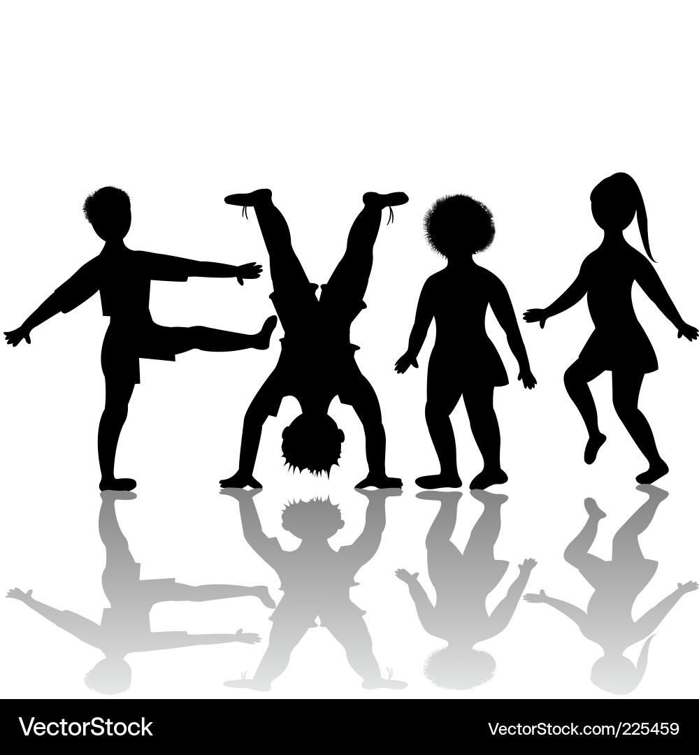 Silhouetted Kids Playing Vector Image