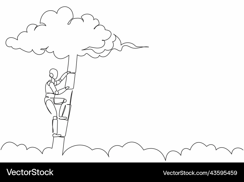 Single continuous line drawing robot climbing up Vector Image