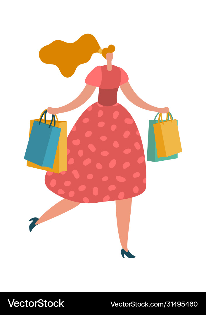 Glückliche Einkaufsfrau mit Taschen junge Dame Glückliche Einkaufsfrau mit Taschen junge Dame vektorbild