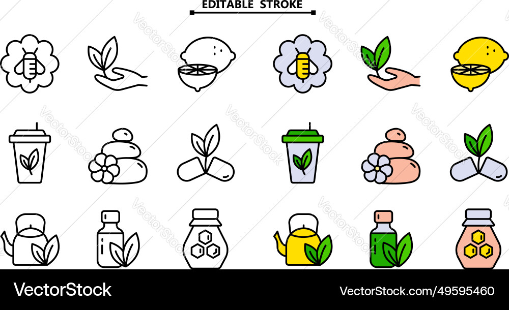 Naturopathy therapy color icons set editable Naturopathy therapy color icons set editable vector image