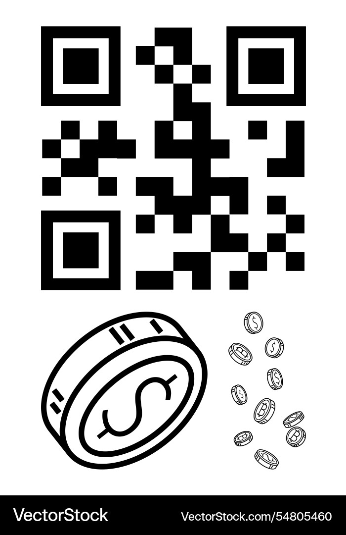 Qr code and monetary icons representing digital Qr code and monetary icons representing digital vector image