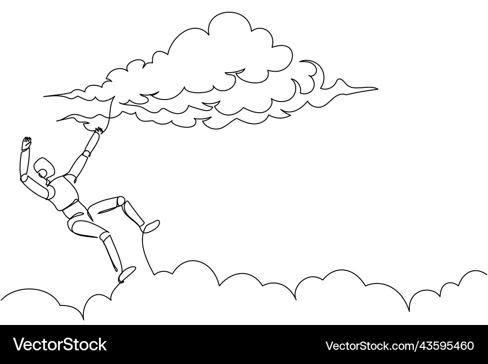 Single continuous line drawing unlucky robot Vector Image