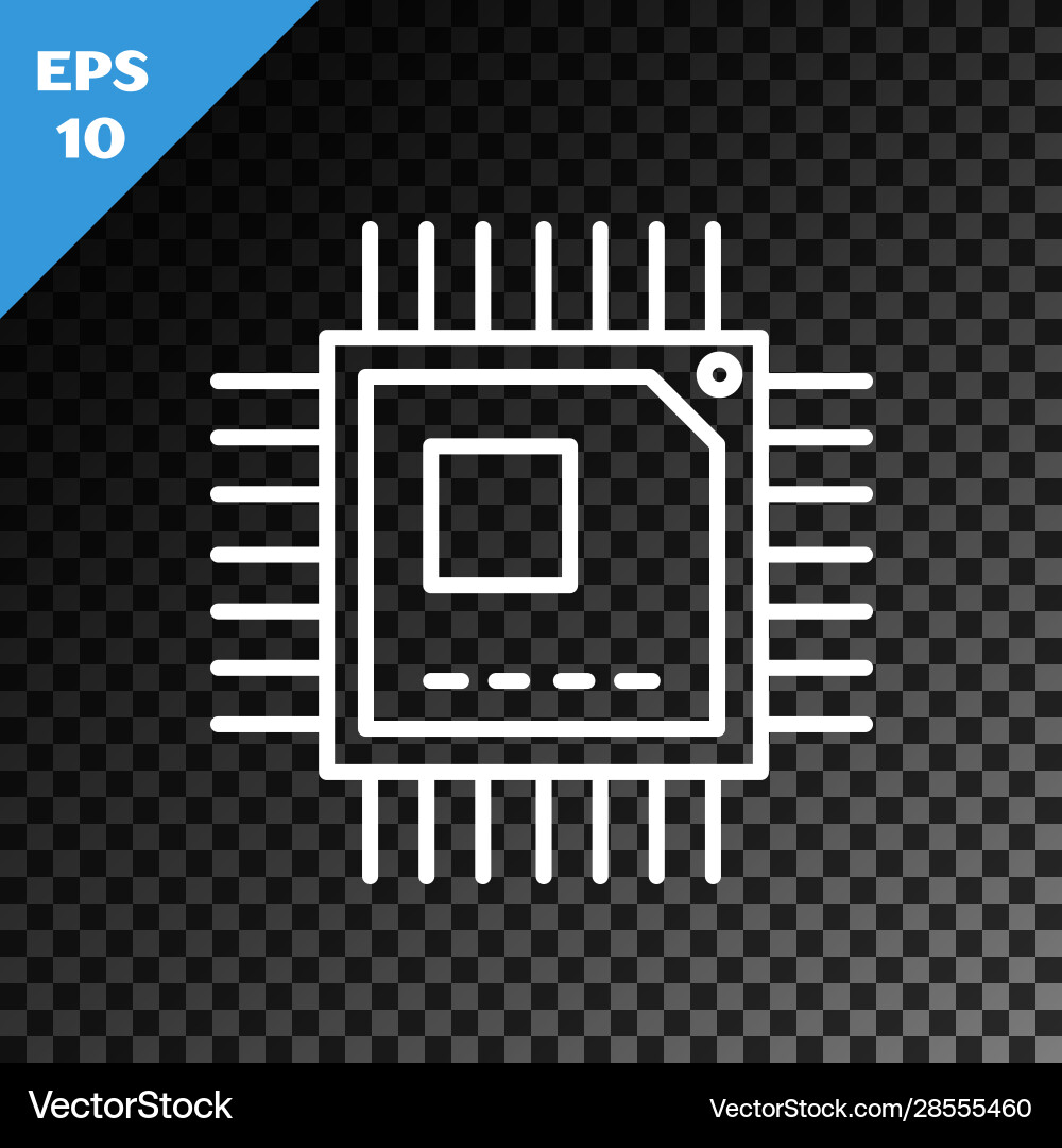 White line computer processor with microcircuits Vector Image