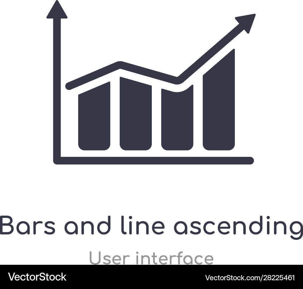 Bars and line ascending data analytics outline Vector Image