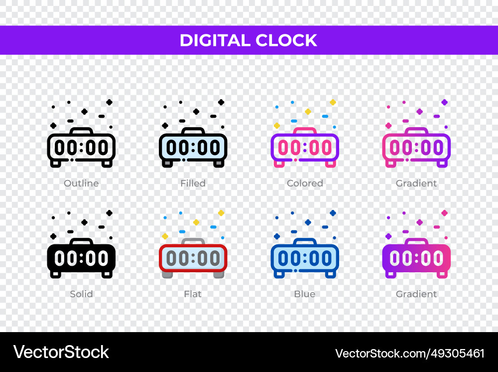 Digital clock icons in different style Vector Image