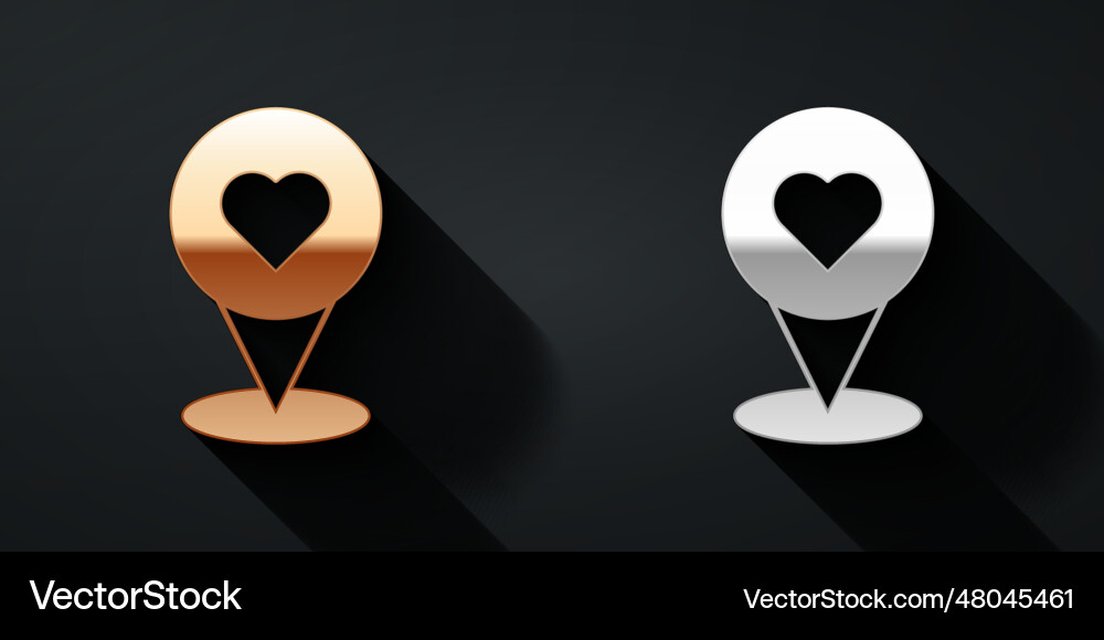 Gold and silver map pointer with heart icon Vector Image