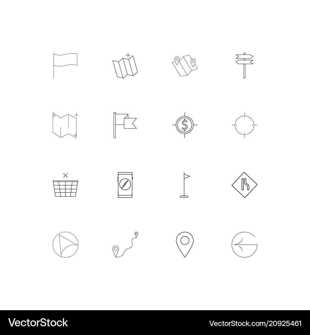 Maps and navigation linear thin icons set Vector Image