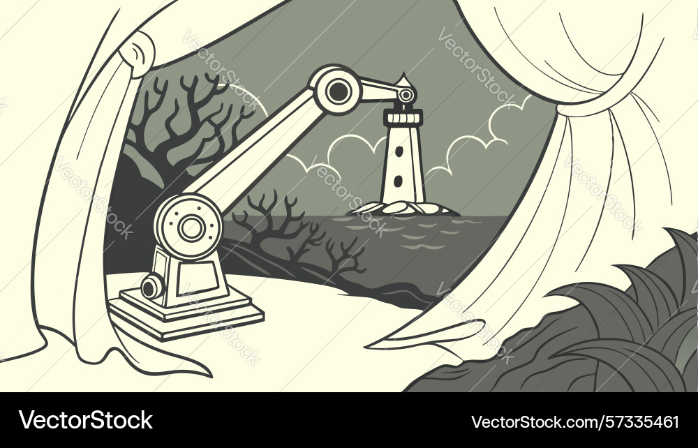 Robotic arm interacting with a lighthouse Vector Image
