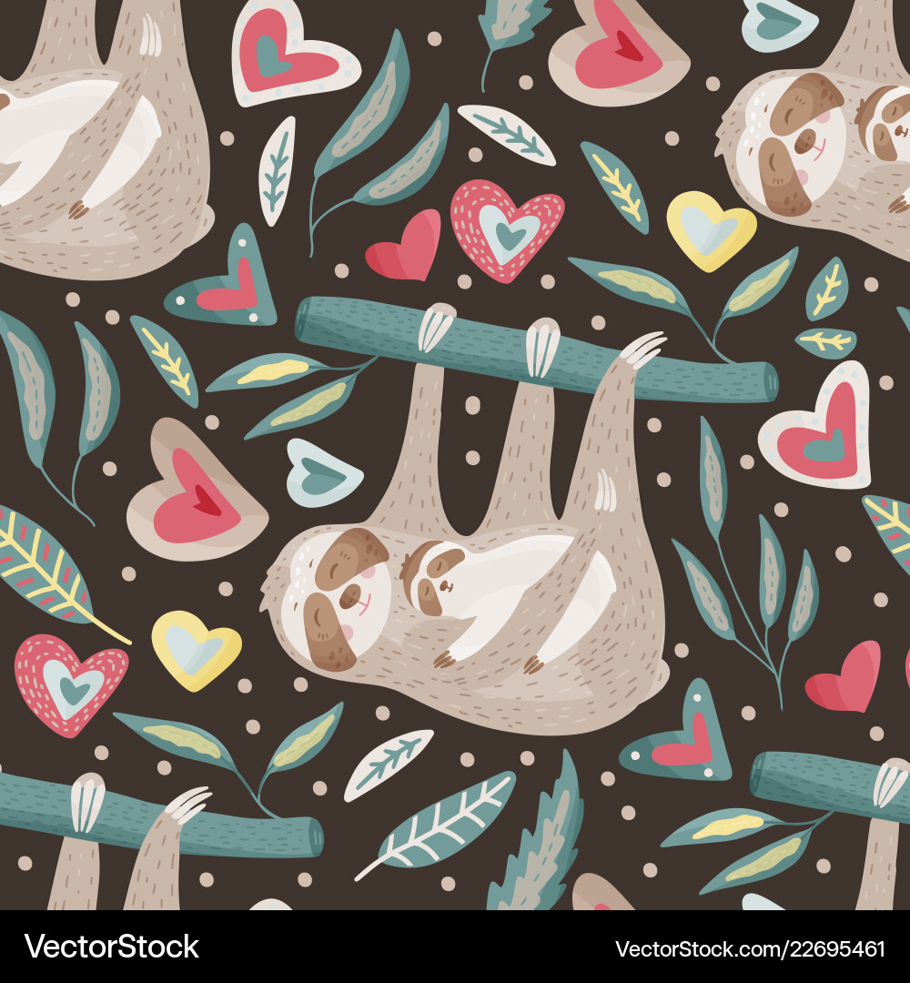 Seamless pattern with sloths in flat style vector image
