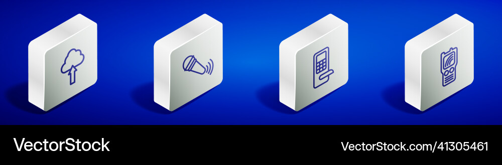 Set isometric line cloud upload wireless Vector Image