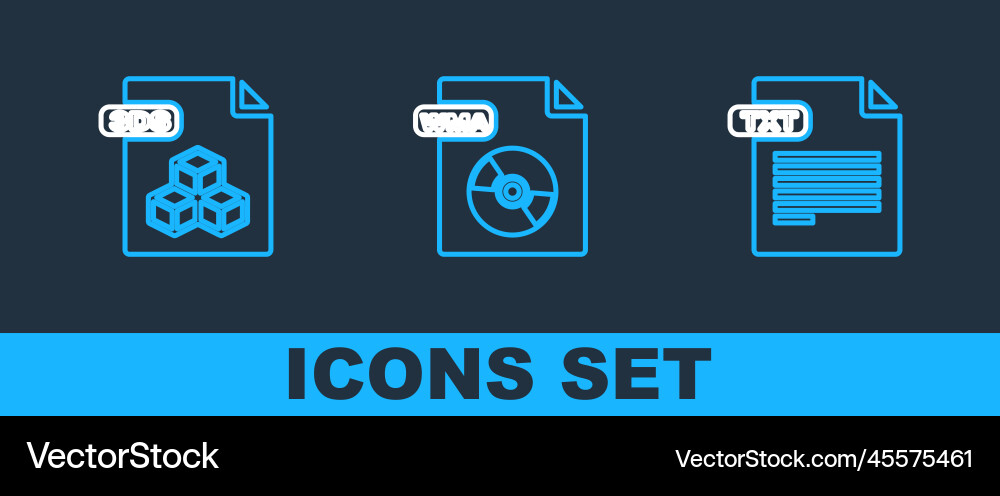 Set line txt file document 3ds and wma icon Set line txt file document 3ds and wma icon vector image