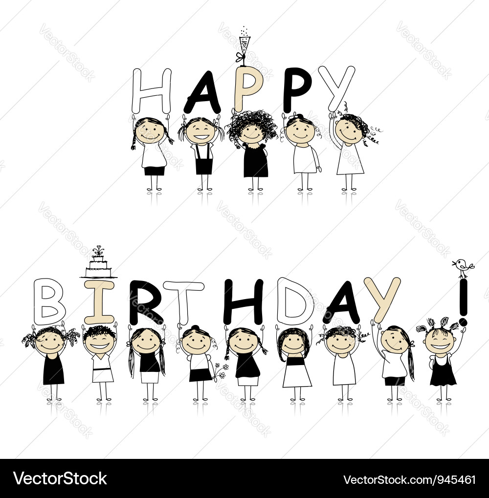 Smiling Girls Birthday Card Vector Image
