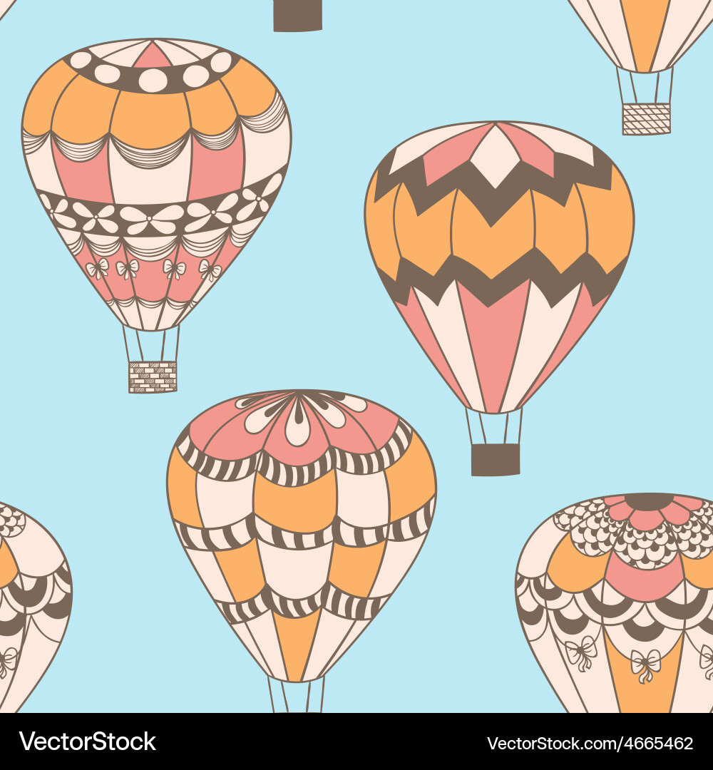 Cute Doodle Hot Air Balloons Pattern Vector Image