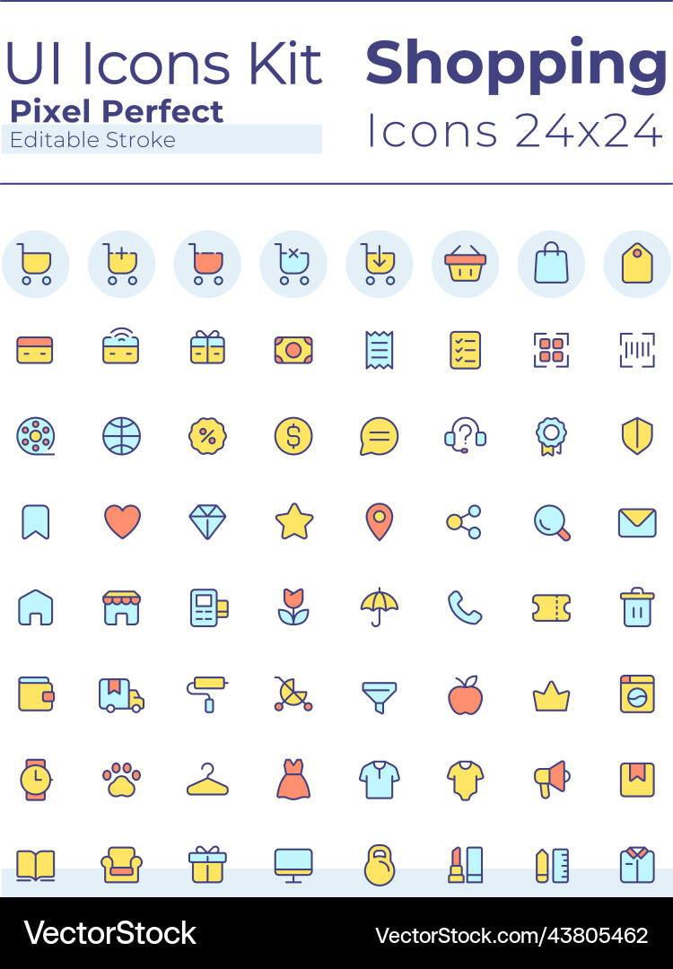 E commerce pixel perfect rgb color ui icons set Vector Image